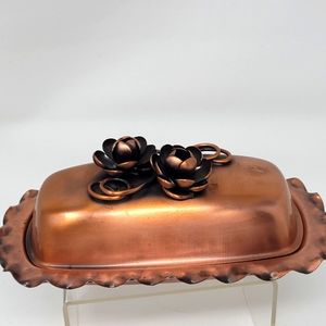 Vintage Gregorian USA Copper Ruffled Butter Dish with floral design